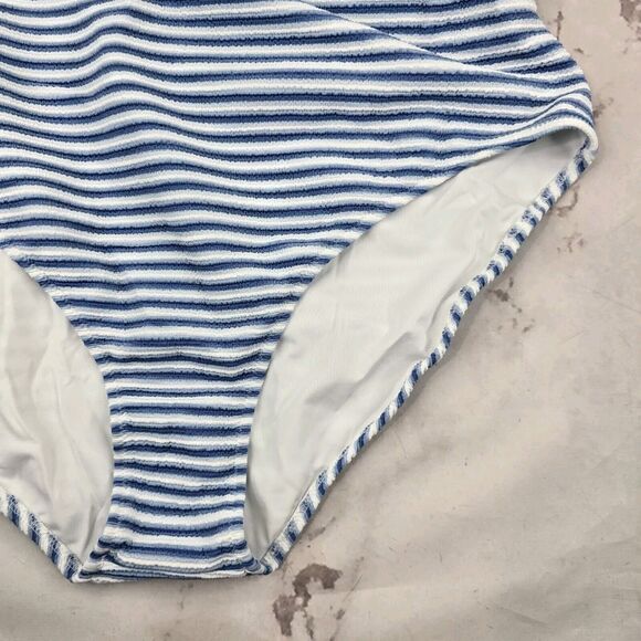 J Crew Swim 22 3X Blue One Piece Square Neck Textured Bikini Striped - Picture 3 of 9